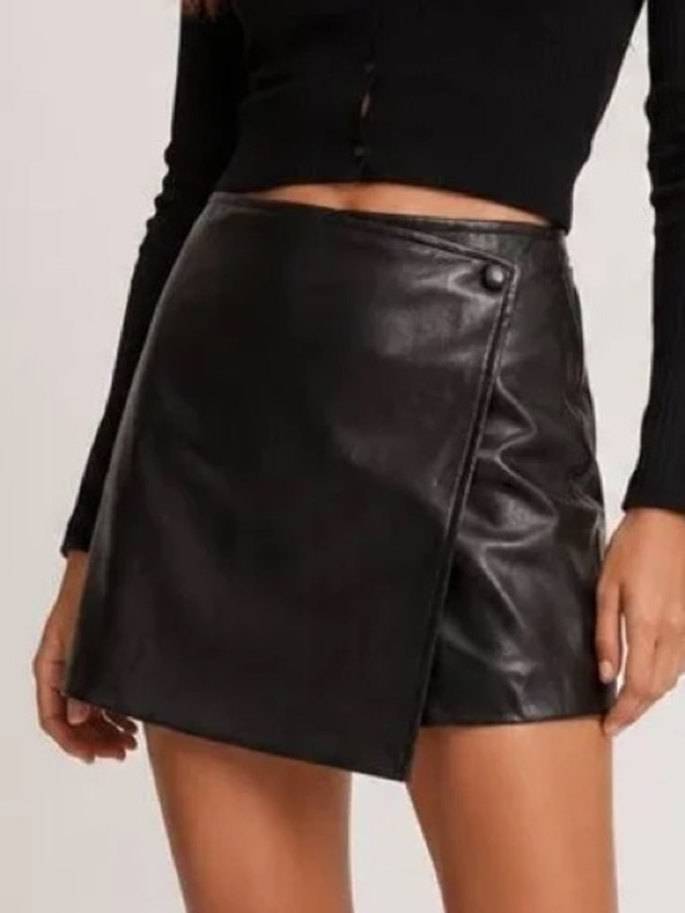 BLANCKNYC Black Faux Leather Wrap Mini Skirt